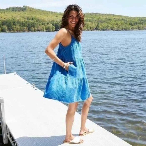 NWT XXL blue burst summer mini dress pockets - Picture 3 of 5